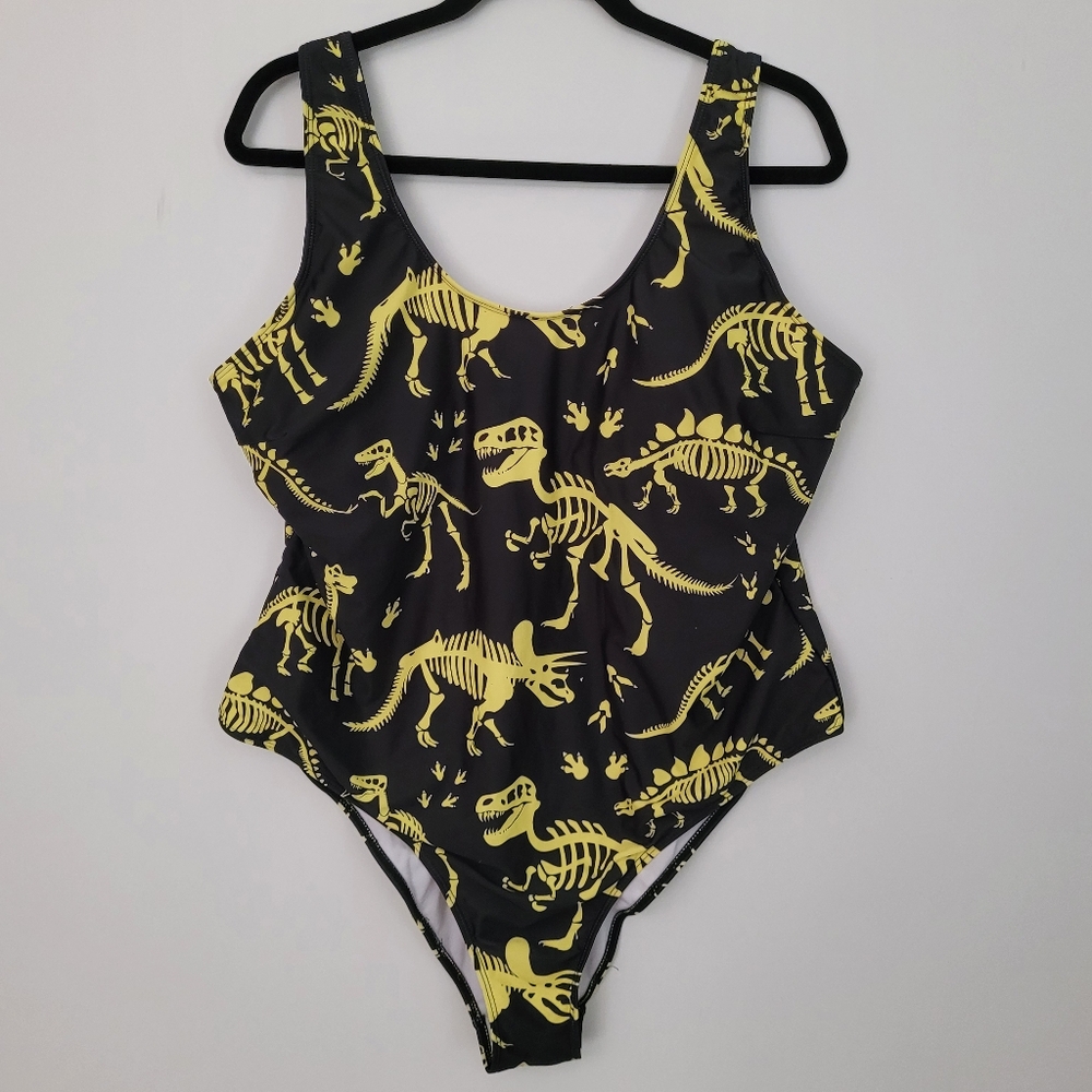 T Rex Skeleton Halloween Swimsuit 1 piece Spandex High Leg Size 4X